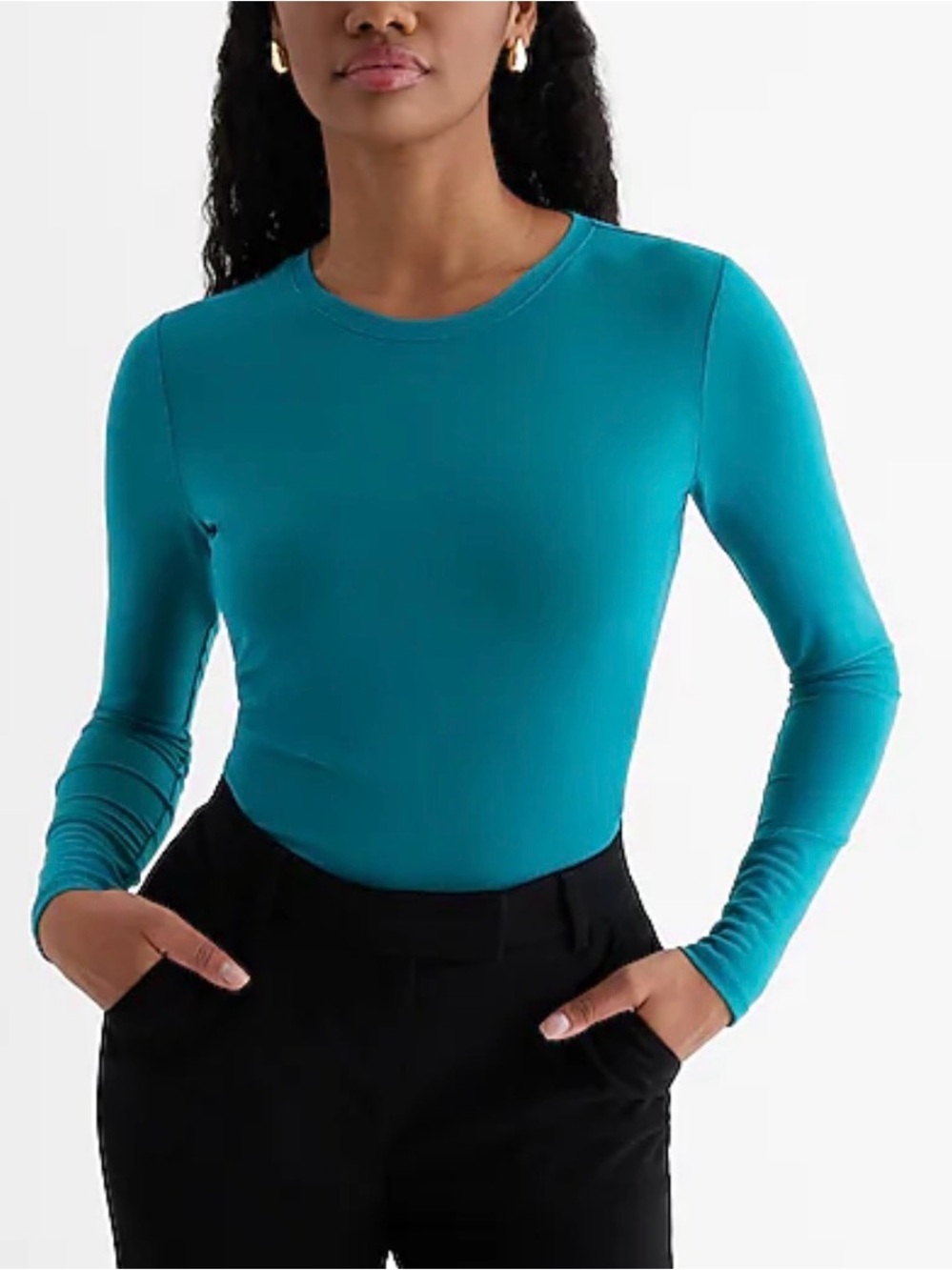 🛍️NWT Express XL Teal Mesh Long-Sleeve Crewneck Bodysuit